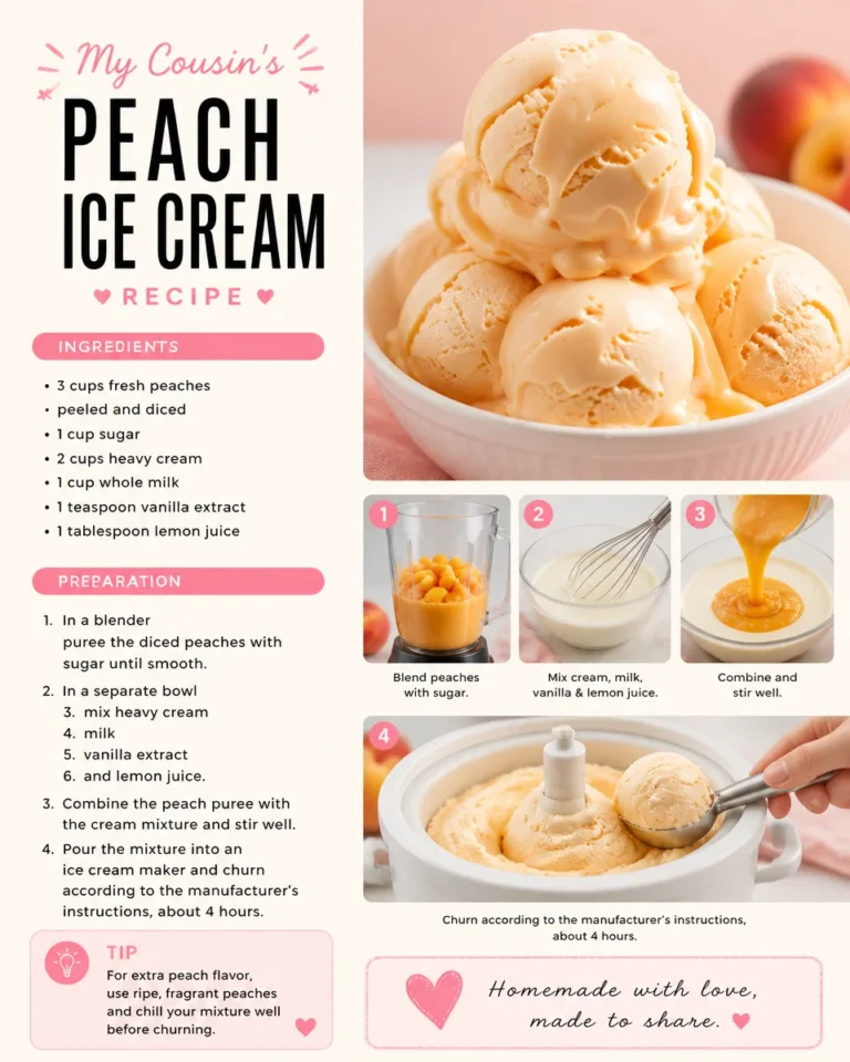 Delicious bowl of homemade Peach Ice Cream with fresh peach slices