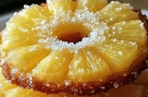 Pineapple Upside Down Cookies arranged on a rustic wooden surface
