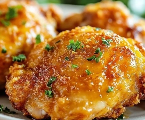Juicy ranch chicken thighs garnished with herbs on a white plate