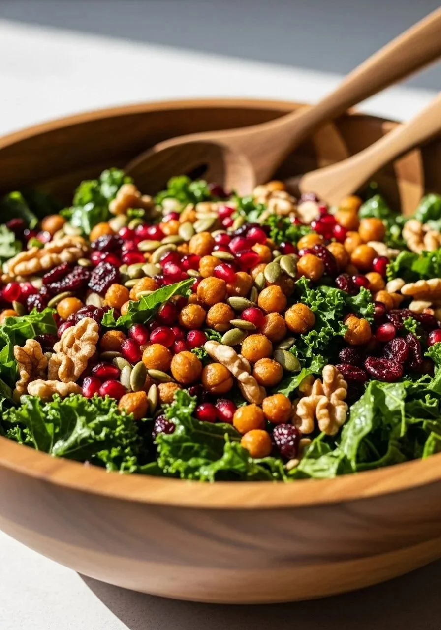 Delicious roasted chickpea fall salad with seasonal vegetables