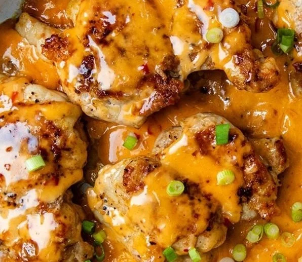 Delicious Skillet Bang Bang Chicken Thighs served on a plate