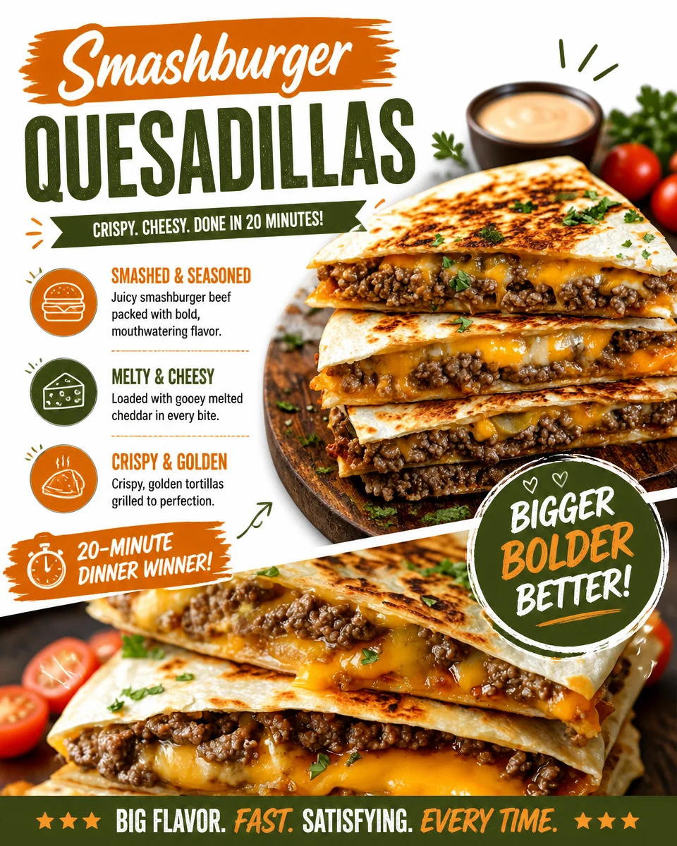 Smashburger Quesadillas with melted cheese and toppings on a plate