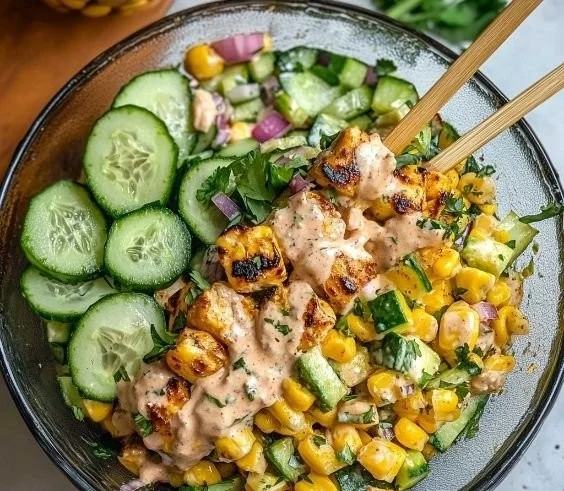 Delicious Street Corn Creamy Cucumber Chicken Salad recipe