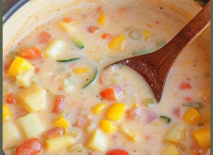 Colorful summer vegetable stew with fresh ingredients in a bowl