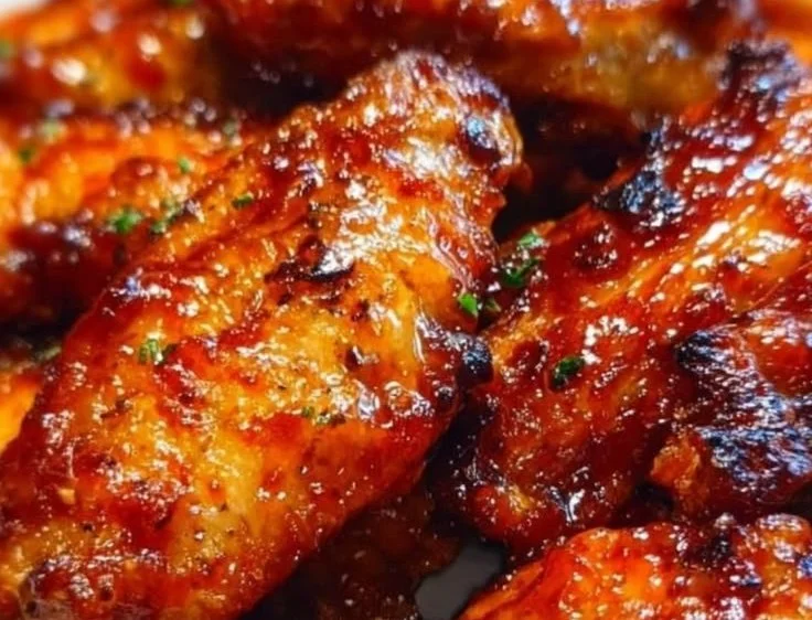 Crispy oven-baked honey BBQ chicken wings on a serving platter