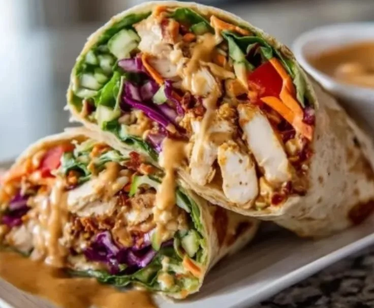 Delicious Thai Peanut Chicken Wraps served on a plate