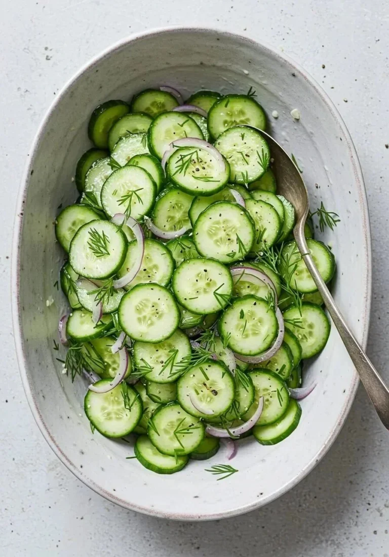 Refreshing cucumber salad served in a bowl with herbs and dressing