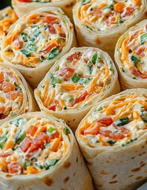 Delicious Vegetable Tortilla Roll Ups filled with fresh vegetables and herbs