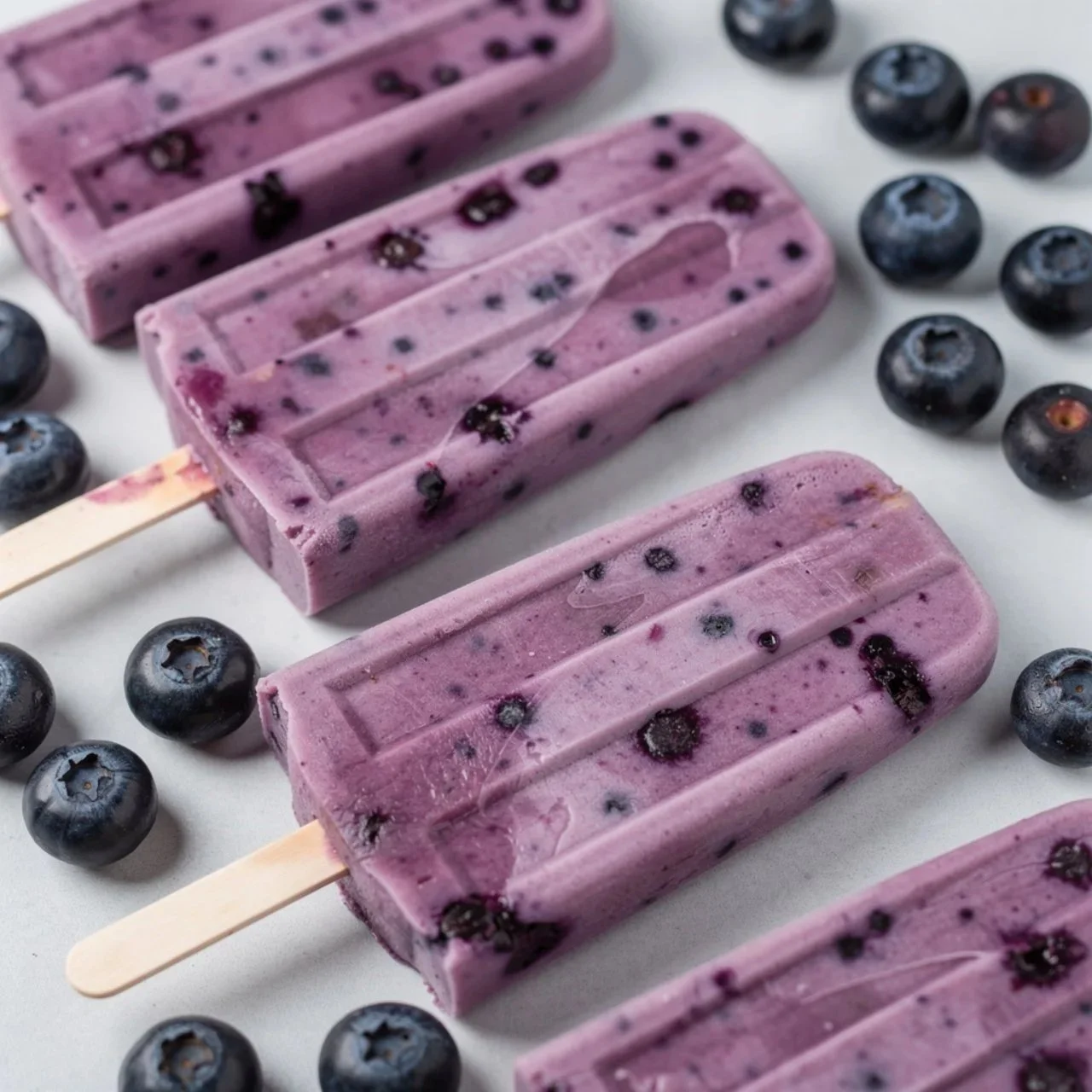 3-Ingredient blueberry coconut milk popsicles on a wooden table