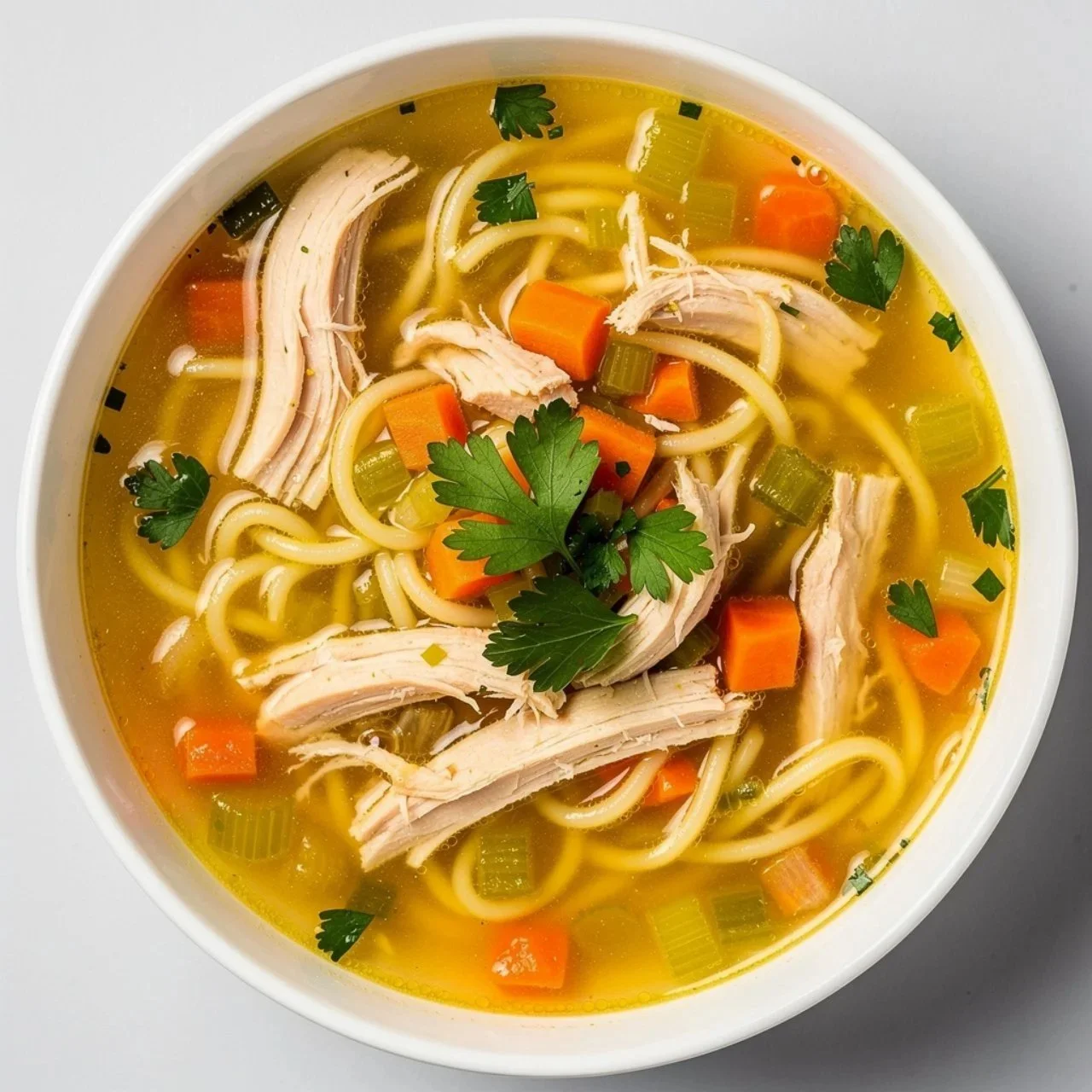 Bowl of Avgolemono soup with lemon and chicken, a traditional Greek dish.