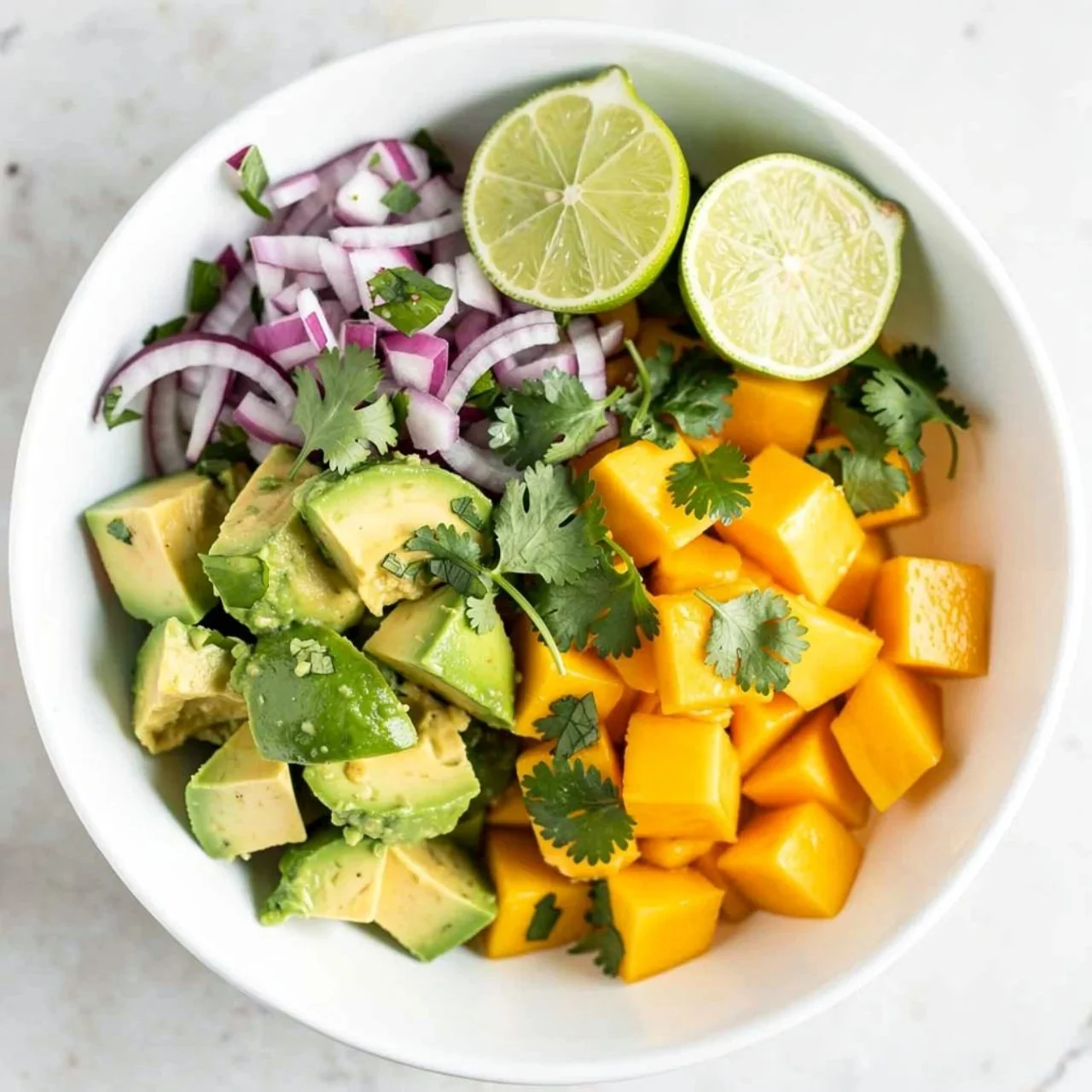 Colorful Avocado Mango Salad with fresh ingredients and vibrant presentation