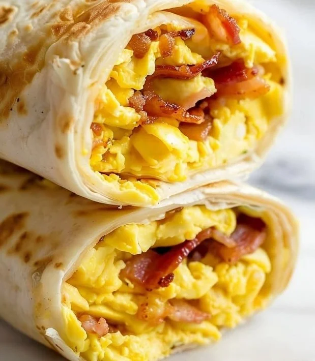 Bacon and Egg Breakfast Wraps on a plate, ready to enjoy.