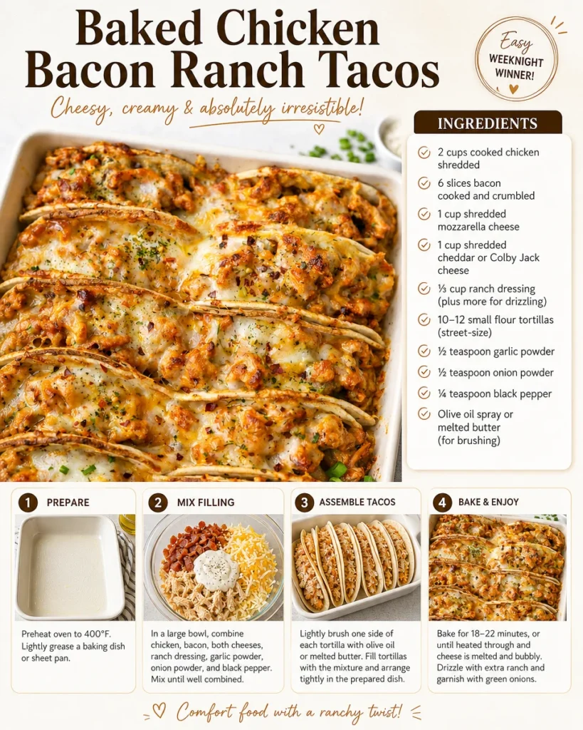 Baked Chicken Bacon Ranch Tacos served on a plate with toppings