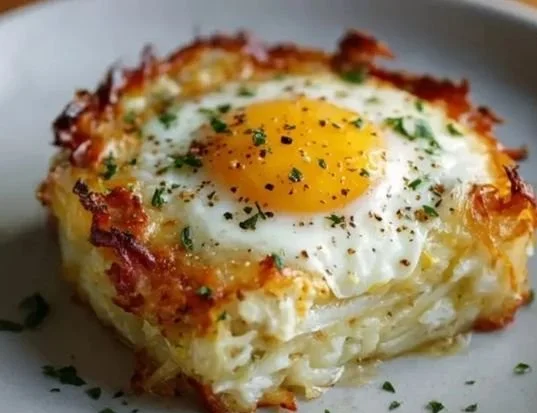 Delicious Baked Eggs Napoleon served with rich toppings