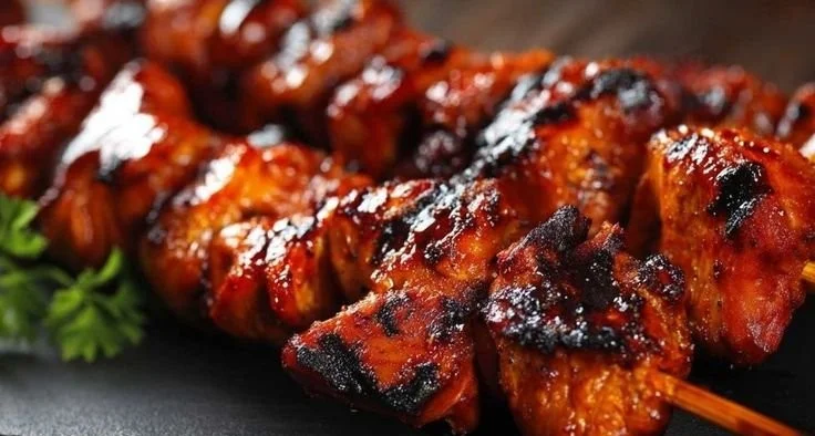 BBQ Chicken Skewers grilled to perfection on a barbecue grill