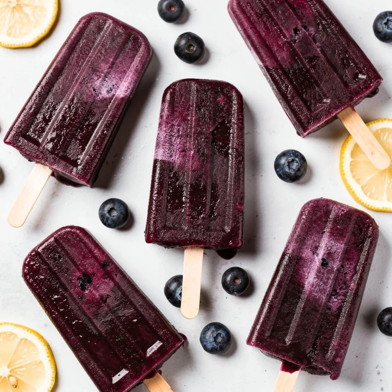 Delicious homemade blueberry lemon popsicles on a sunny day