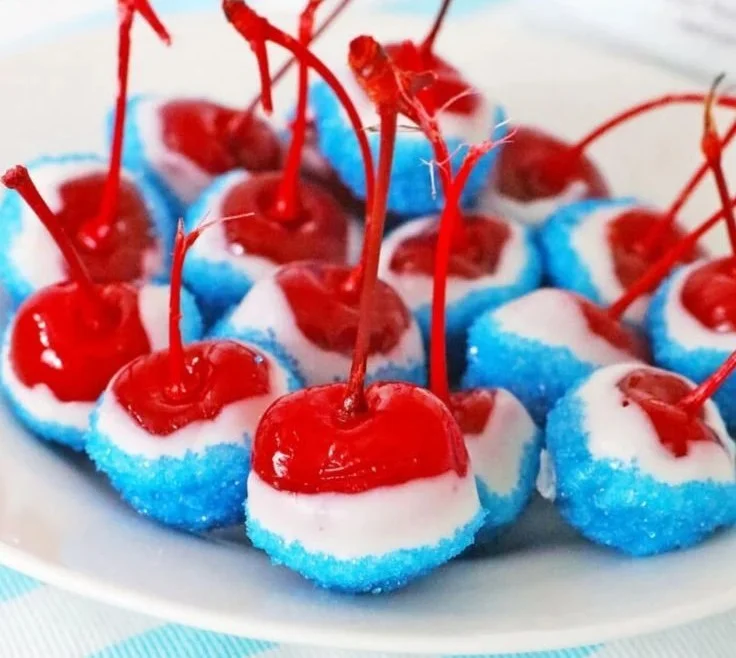Colorful boozy cherry bombs ready for serving at a festive occasion