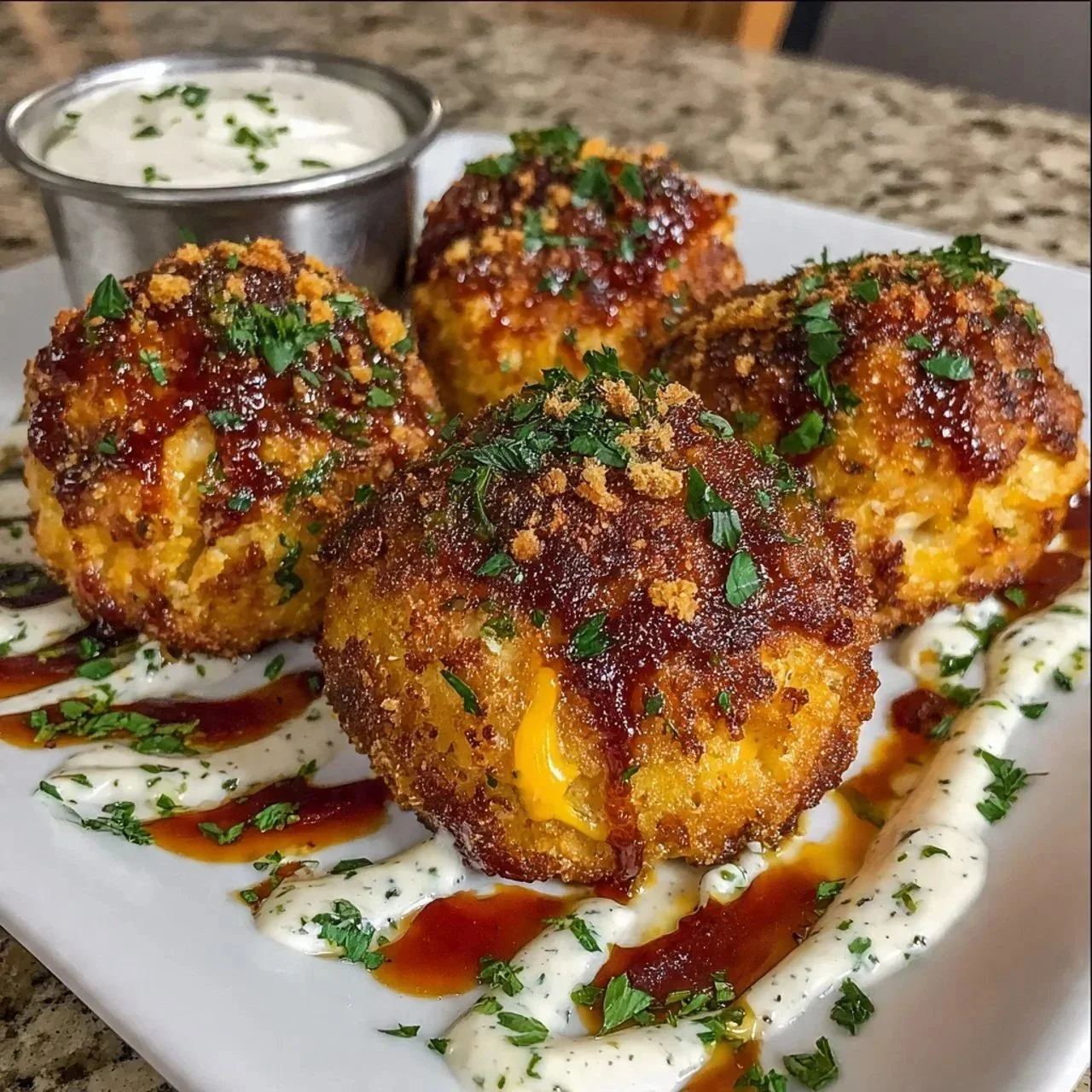 Buffalo Chicken Bombs baked with spicy sauce and gooey cheese
