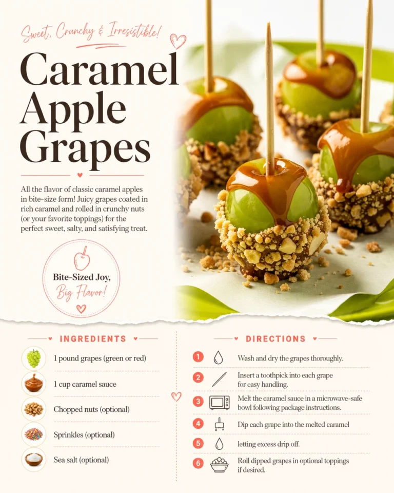 Caramel apple grapes drizzled with caramel sauce, perfect for fall treats.