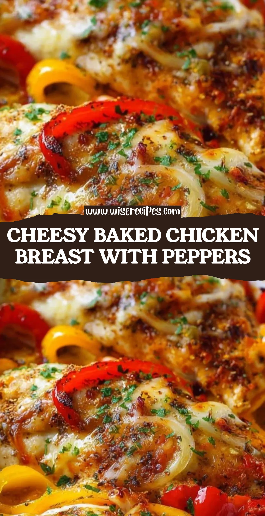Cheesy Baked Chicken Breast with Peppers served on a plate