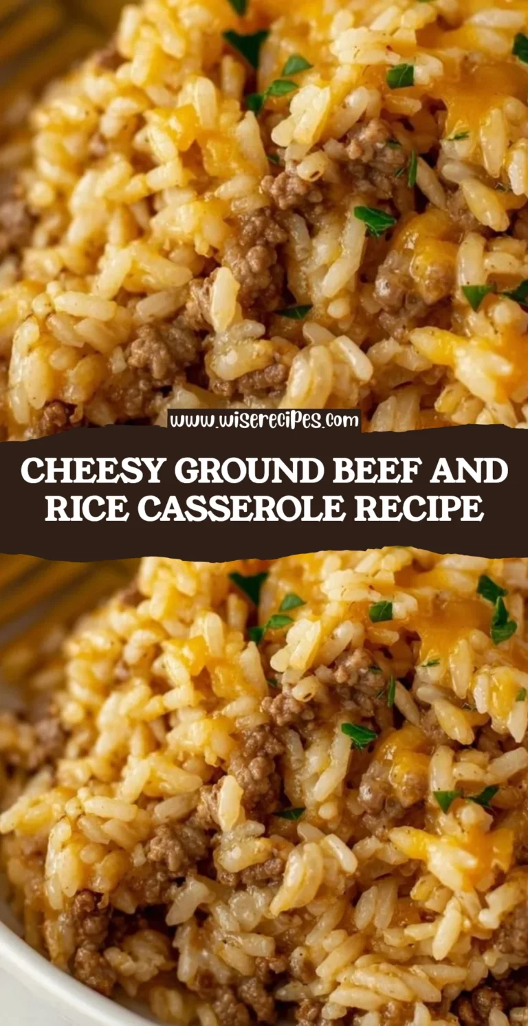 Cheesy ground beef and rice casserole dish ready to serve