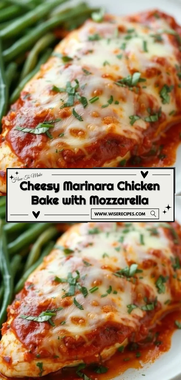 Cheesy Marinara Chicken Bake topped with melted mozzarella cheese