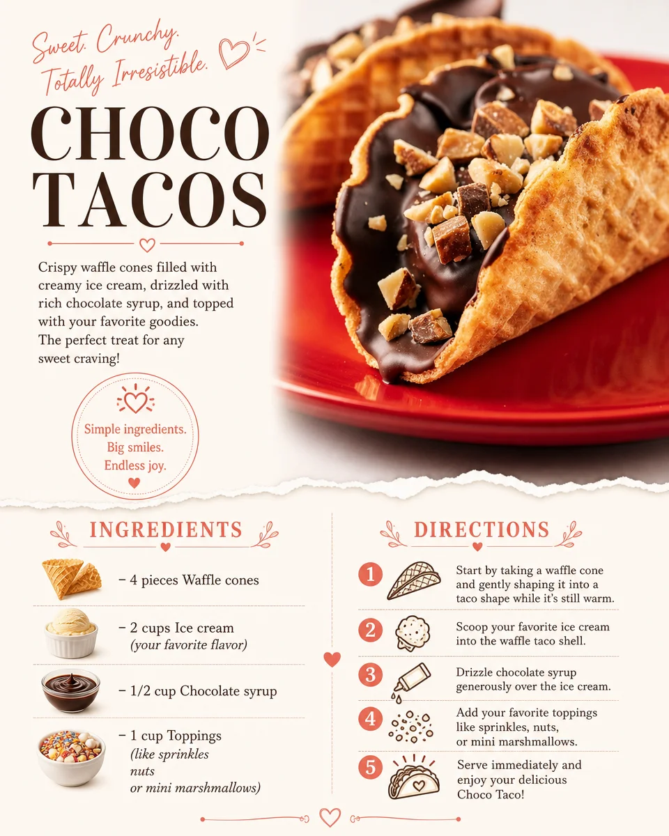 Delicious Choco Tacos dessert with chocolate shell and ice cream filling