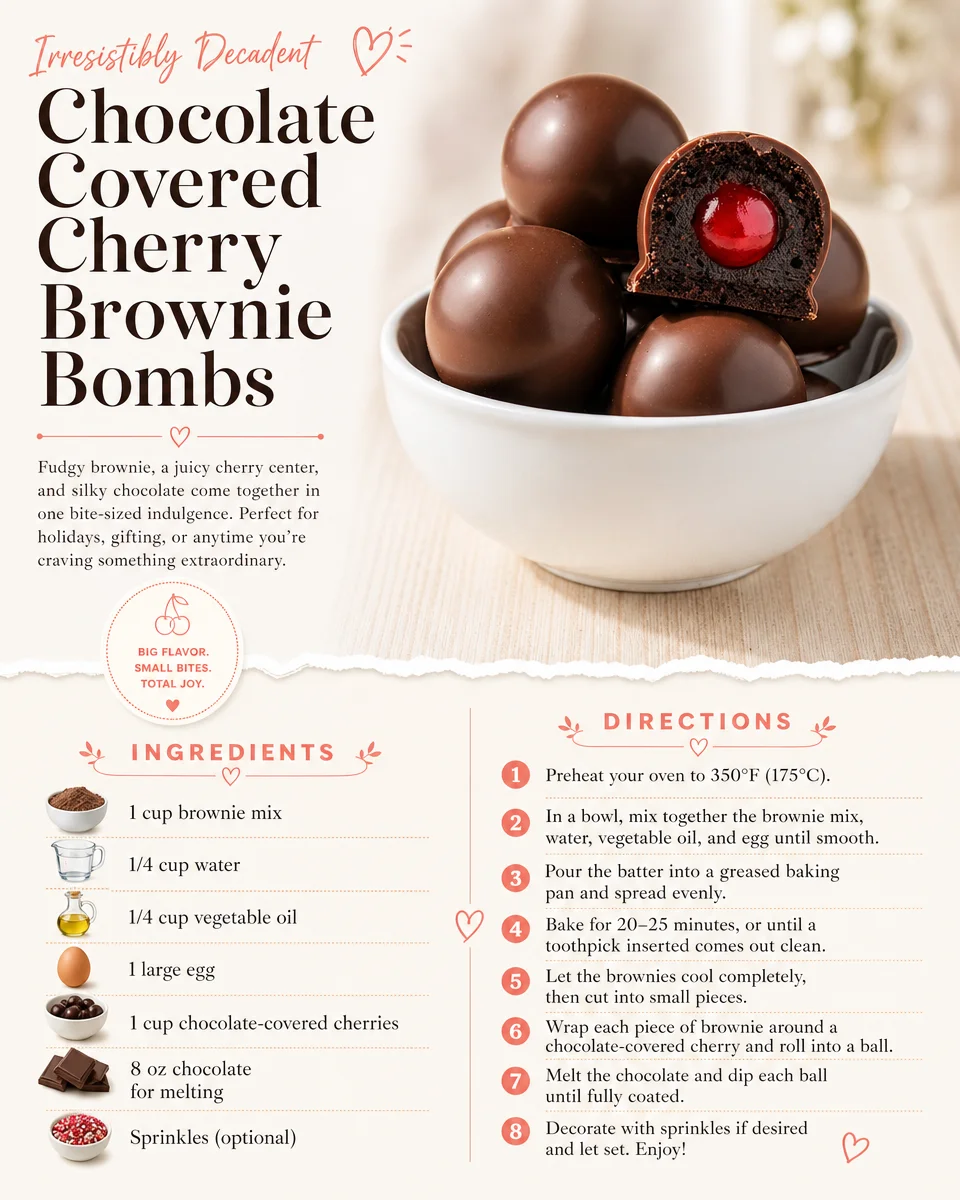 Chocolate covered cherry brownie bombs on a white plate