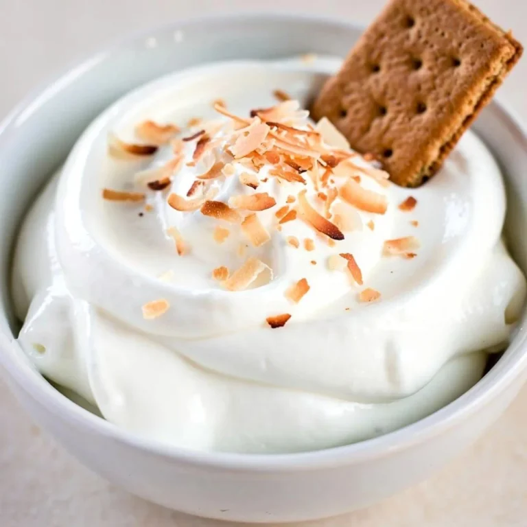 Delicious Coconut Cream Pie Dip served in a bowl with a sprinkle of coconut flakes