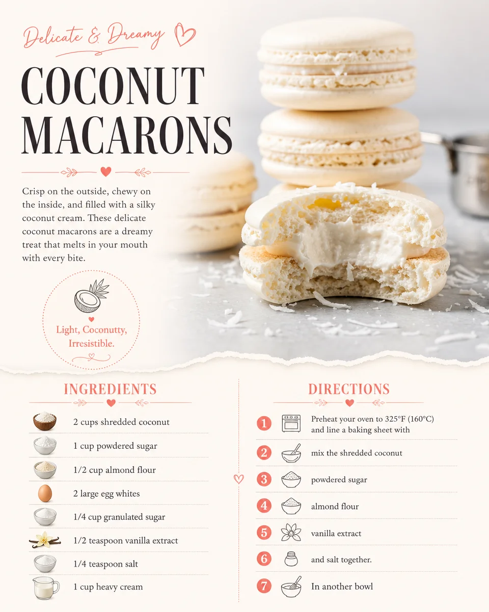 Homemade Coconut Macarons with a golden brown top and fluffy coconut interior.