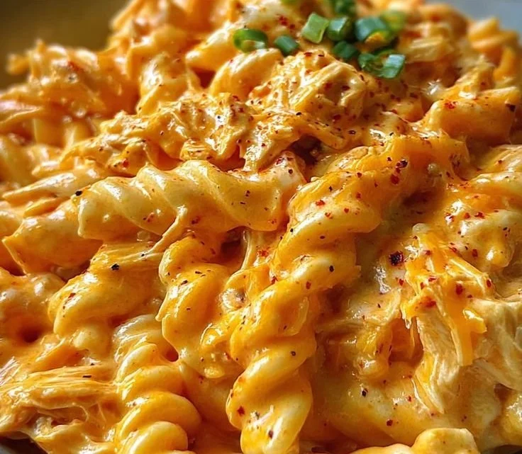 Creamy Buffalo Ranch Pasta with a spicy kick served in a bowl