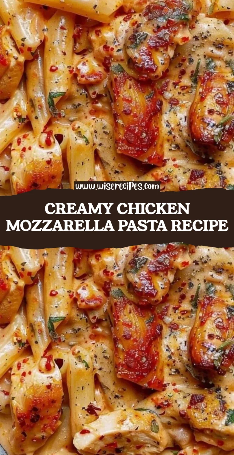 Creamy Chicken Mozzarella Pasta served with fresh herbs and Parmesan cheese.