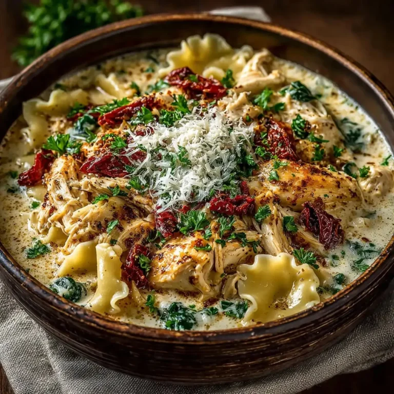 Creamy slow cooker white lasagna soup with cheese and pasta