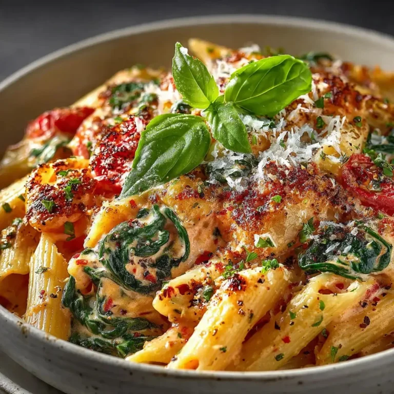 Creamy spinach tomato pasta dish with fresh ingredients