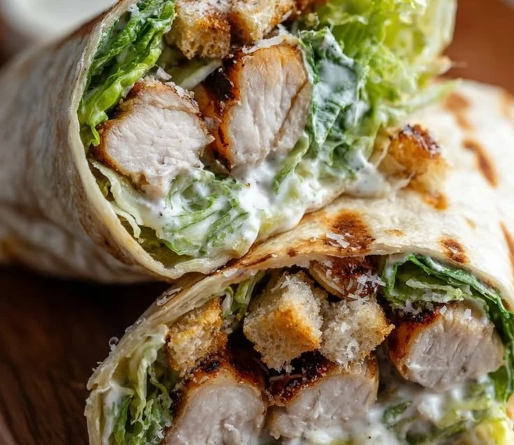 Crispy Creamy Chicken Caesar Wraps on a plate, golden-brown and delicious.