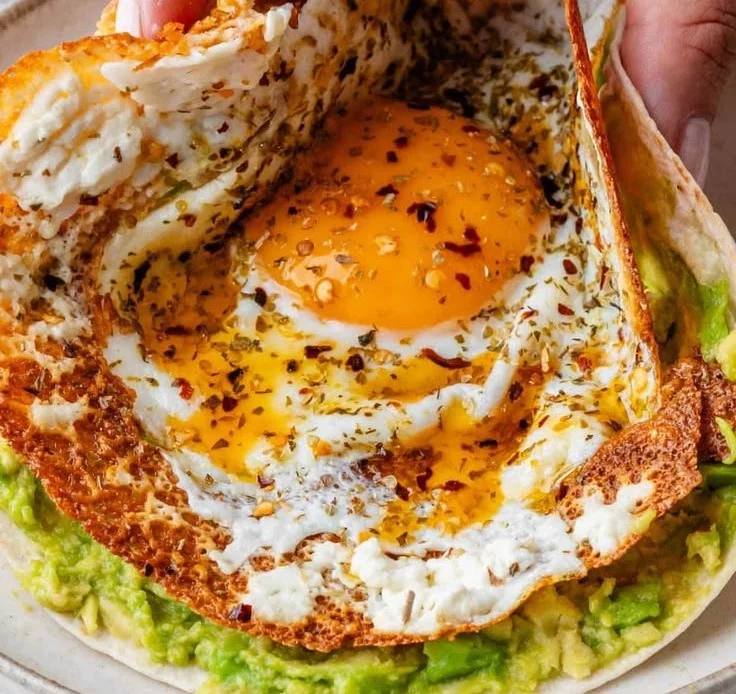 Delicious crispy feta fried eggs served on a plate
