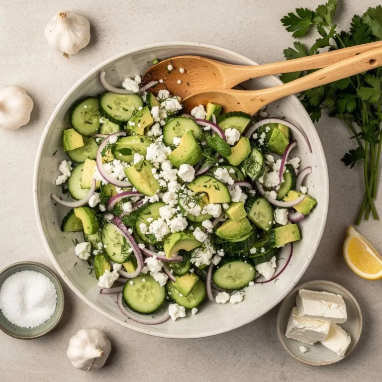 Fresh Cucumber Feta Salad with crunchy cucumbers and creamy feta cheese