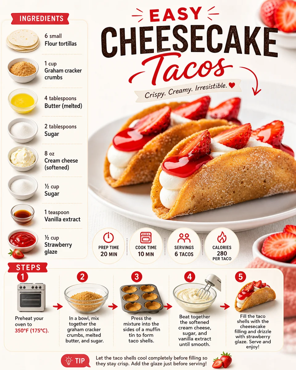 Delicious easy cheesecake tacos filled with creamy cheesecake mixture