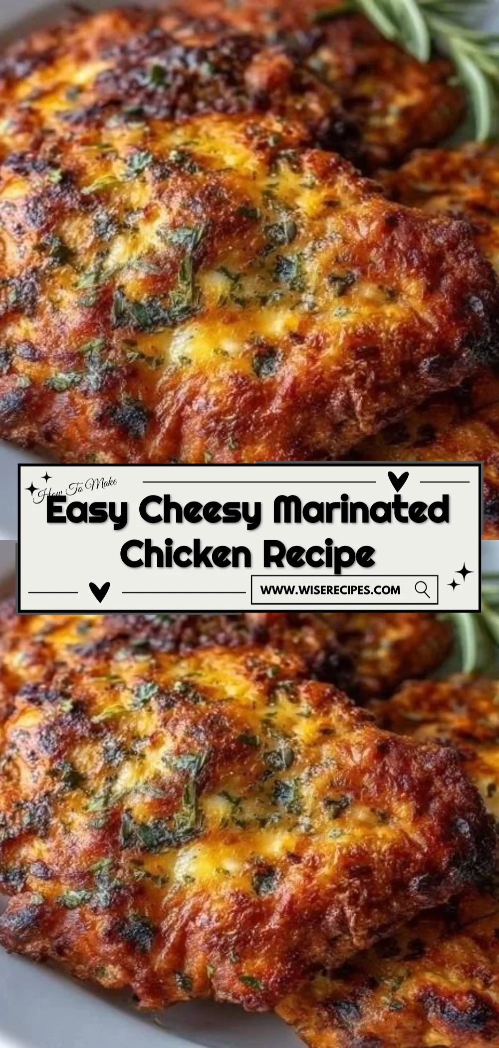 Delicious easy cheesy marinated chicken ready to serve on a plate
