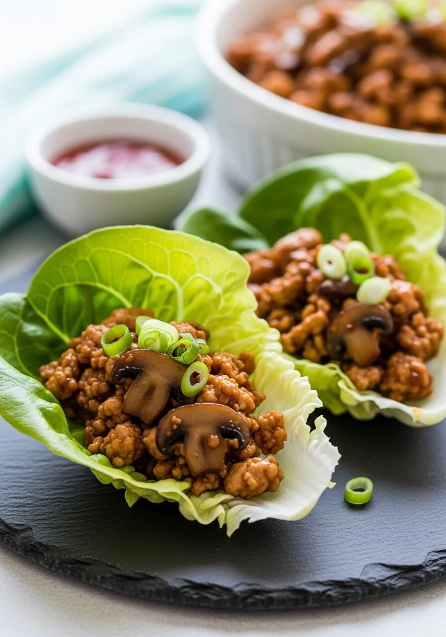 Plated easy chicken lettuce wraps inspired by PF Chang's recipe