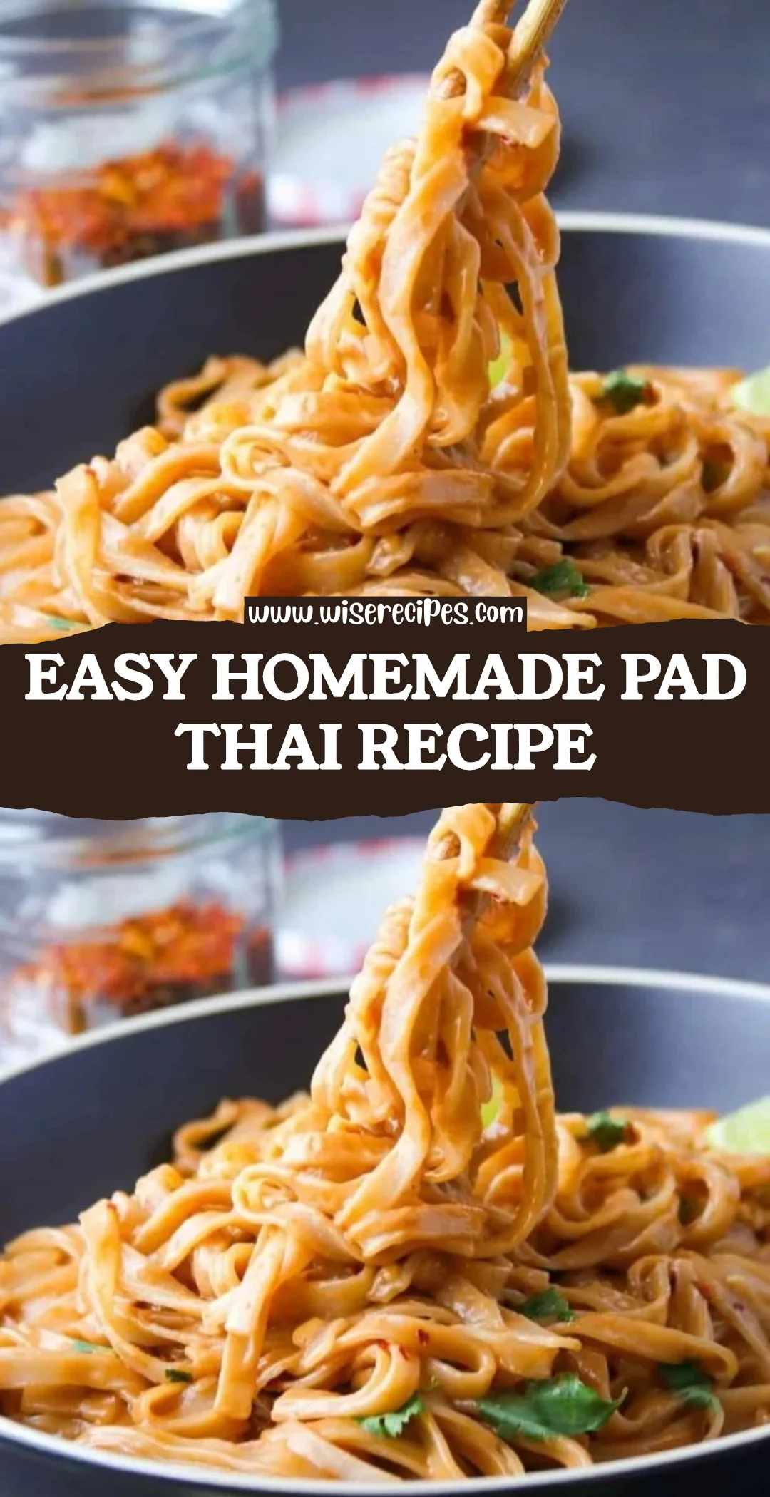 Delicious homemade Pad Thai with shrimp and vegetables served in a bowl