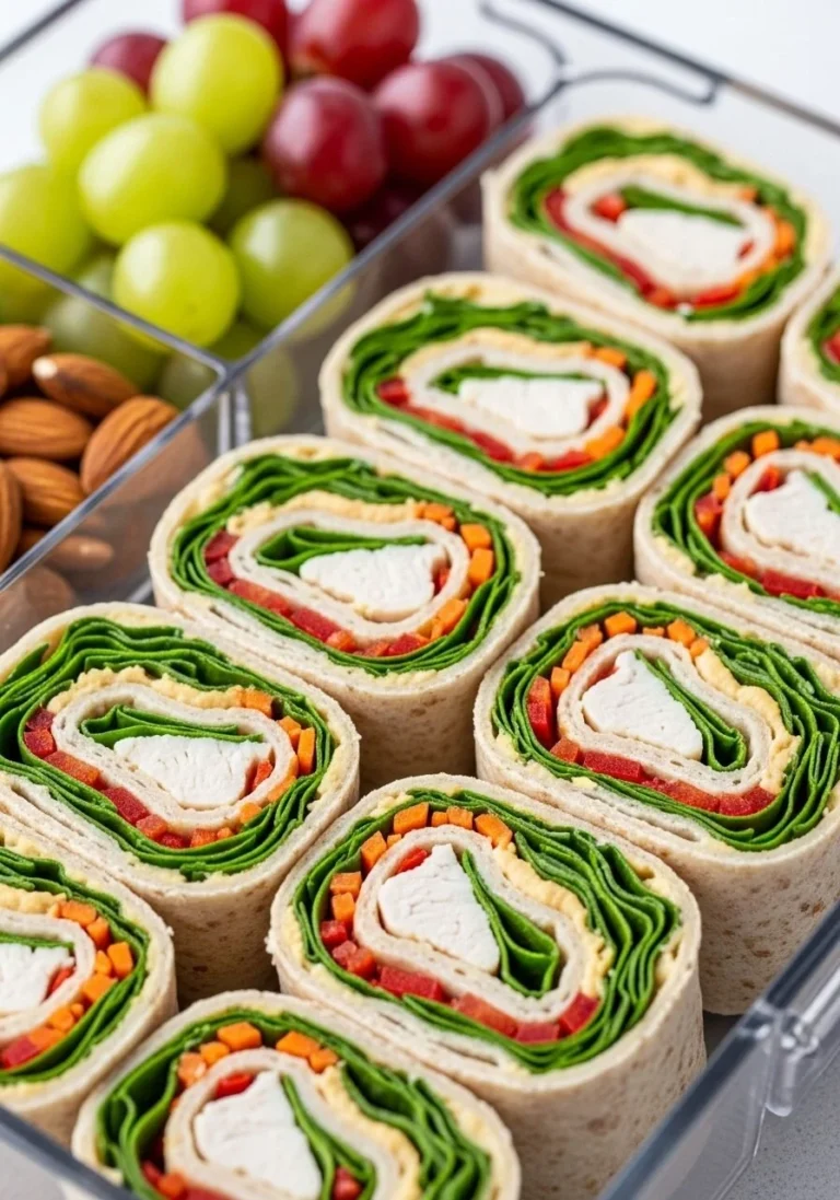 Easy lunch box chicken wrap with fresh veggies and grilled chicken in a tortilla