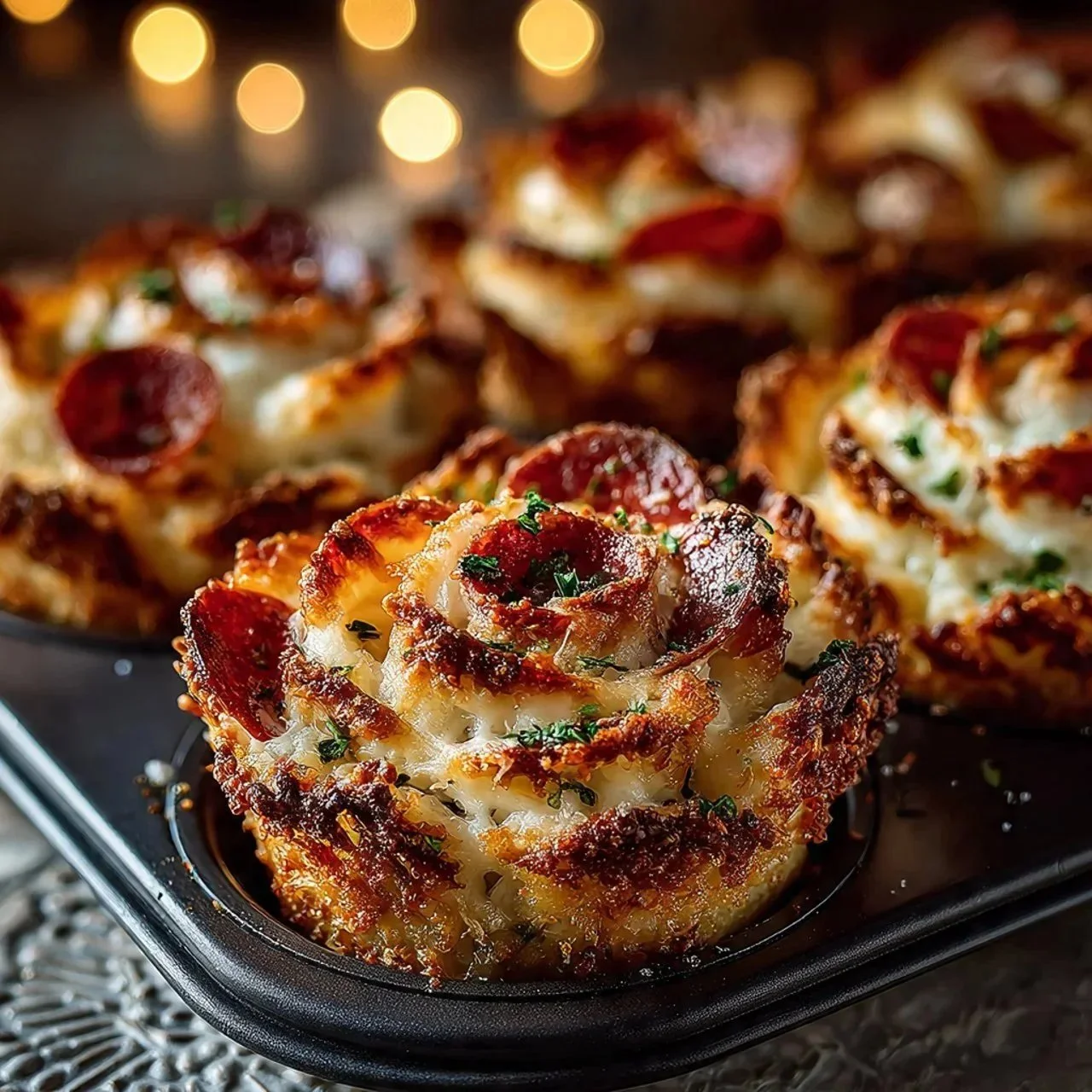 Delicious easy pizza roses arranged in a beautiful pattern.