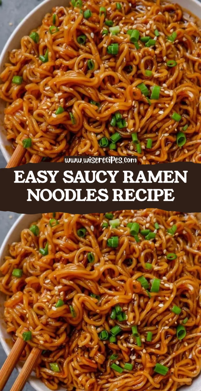 Bowl of easy saucy ramen noodles topped with green onions and a soft-boiled egg.
