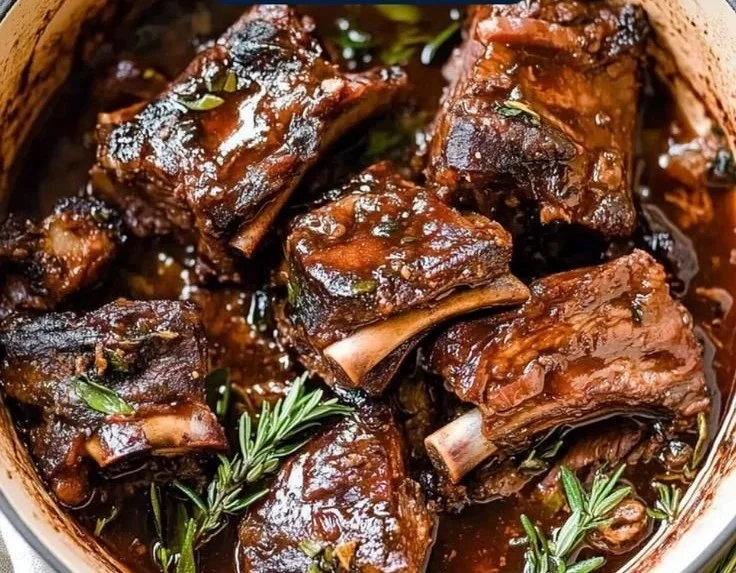 Delicious slow-cooked beef short ribs ready to serve.