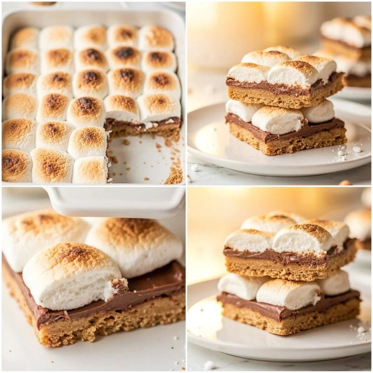 Delicious easy S'mores Bars with chocolate and marshmallows stacked high