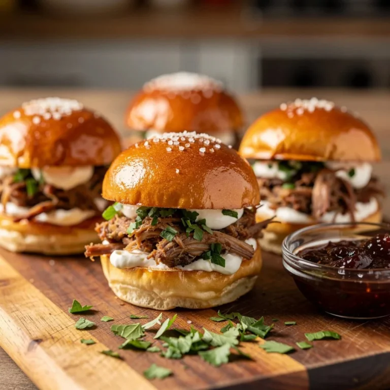 Delicious French Dip Sliders with tender beef and melted cheese on a toasted bun