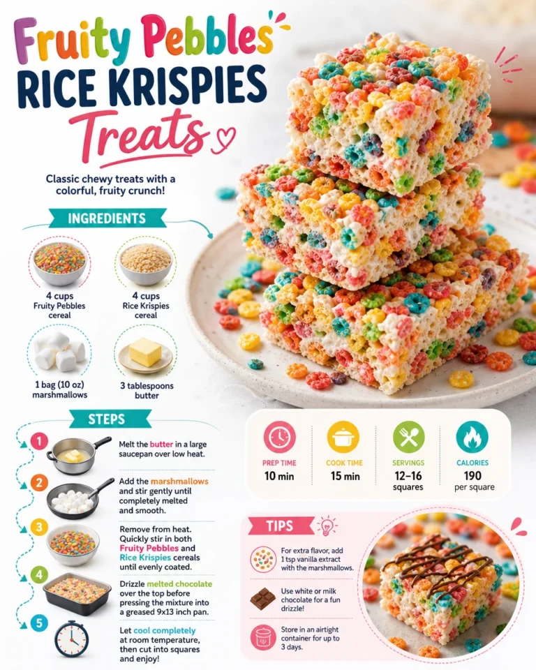 Fruity Pebbles Rice Krispies Treats in a colorful display