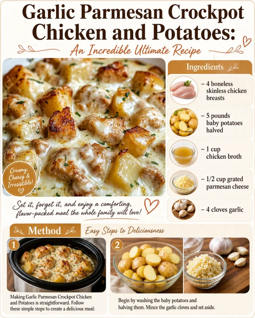 Garlic Parmesan Chicken and Potatoes cooked in a crockpot