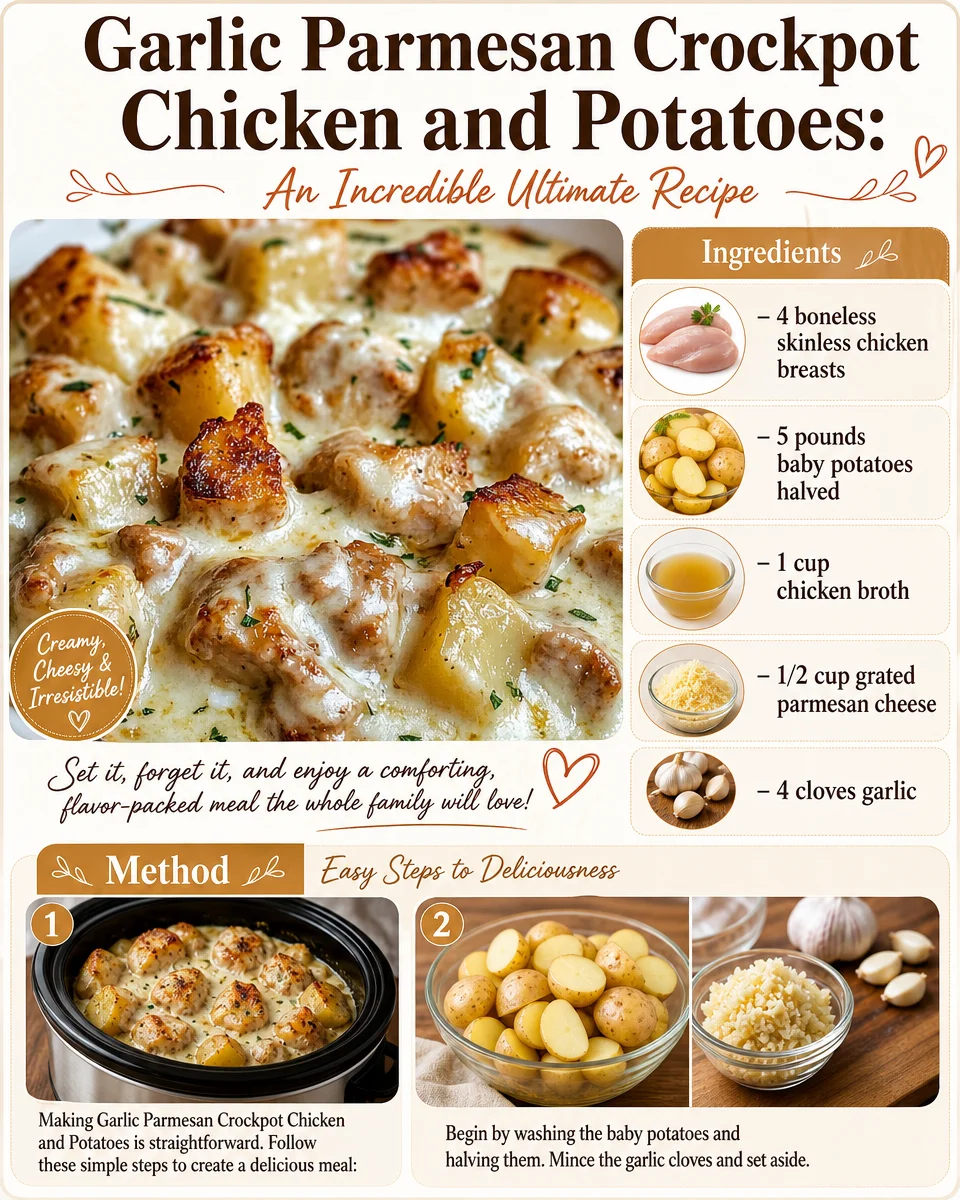 Garlic Parmesan Chicken and Potatoes cooked in a crockpot